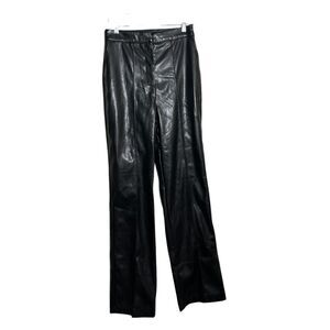 Asos Designs Pants Women's 6 Black Faux Leather Wide Leg Pleated Solid